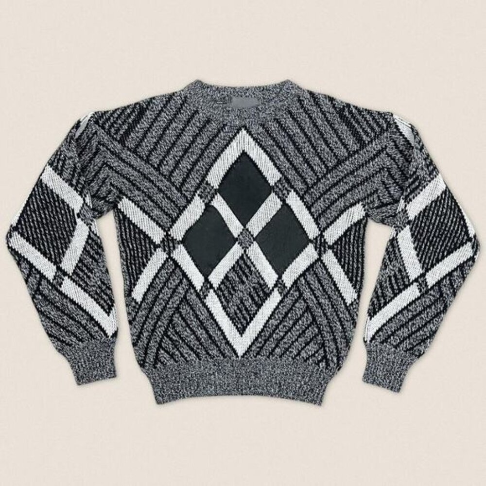 Vintage 90s Argyle Diamond Grandpa Sweater | Size Medium |